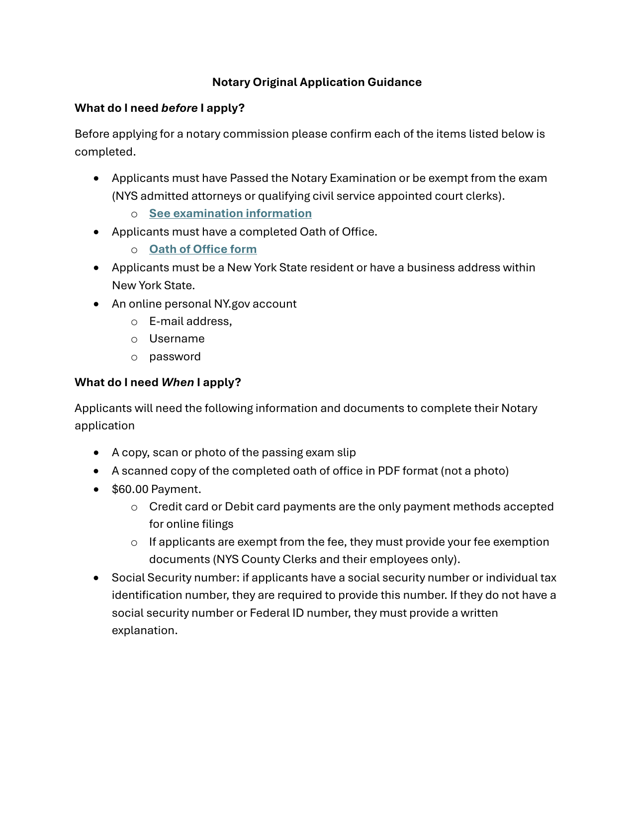 纽约州 Notary Public Application Guidance 材料清单页
